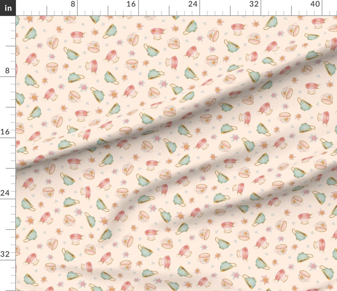 Watercolor Victorian Edwardian Regency Floral Teacups Romantic Feminine Coffee Cup Custom Printed Fabric by Spoonflower Various Fabrics by the Yard or Fat Quarter